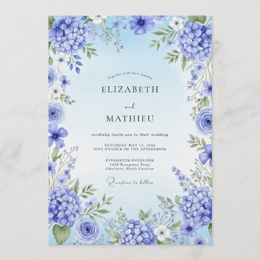 Blue Hydrangea Artistic Bloom Wedding Kaart (Voorkant)
