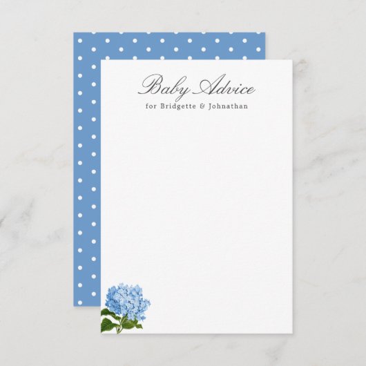 Blue Hydrangea Baby Advies Kaart (Voorkant / Achterkant)
