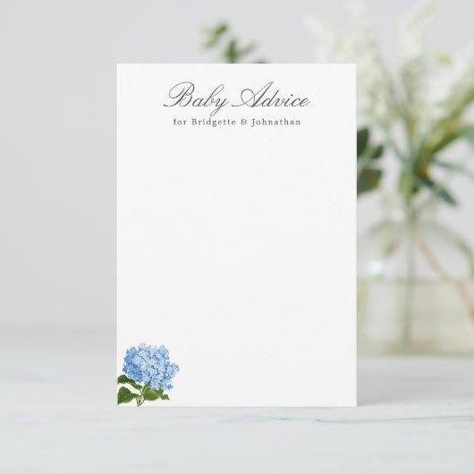 Blue Hydrangea Baby Advies Kaart (Staand voorkant)