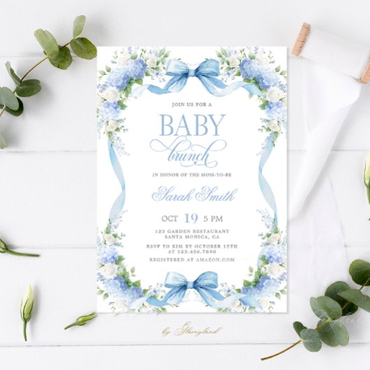 Blue Hydrangea Baby Brunch Kaart