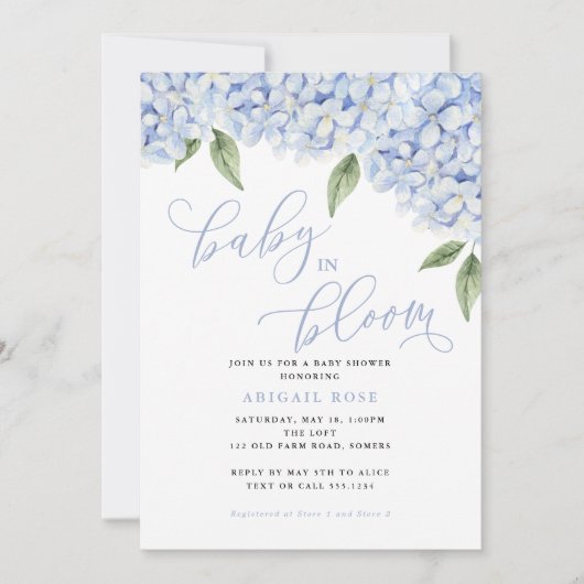 Blue Hydrangea Baby in Bloom Baby shower Kaart (Voorkant)