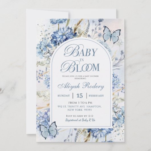 Blue Hydrangea Baby in Bloom Baby shower Kaart (Voorkant)
