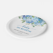 Blue Hydrangea Baby in Bloom Baby shower Papieren Bordje (Gekanteld)