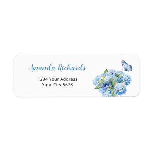 Blue Hydrangea Baby shower Adres Etiket (Voorkant)