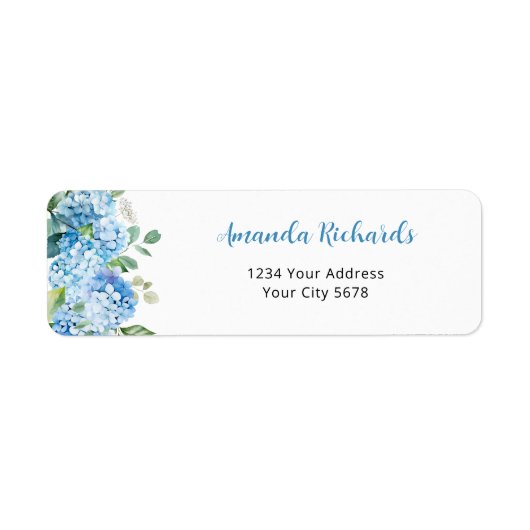 Blue Hydrangea Baby shower Adres Etiket (Voorkant)