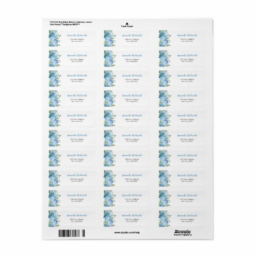 Blue Hydrangea Baby shower Adres Etiket (Full Sheet)