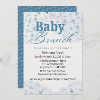 Blue Hydrangea Baby shower/Baby Brunch Uitnodiging