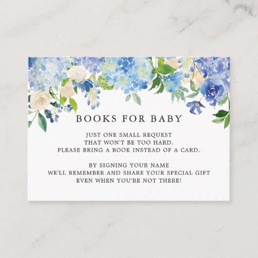Blue Hydrangea Baby shower Boek Aanvraag Invoegen Informatiekaartje (Voorkant)