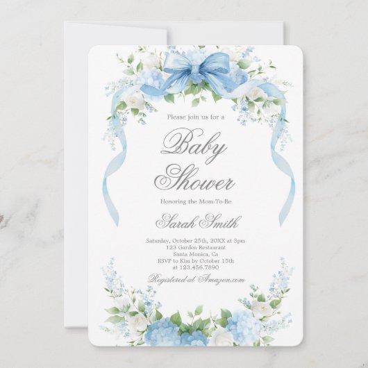 Blue Hydrangea Baby Shower Boy Invitation Kaart (Voorkant)