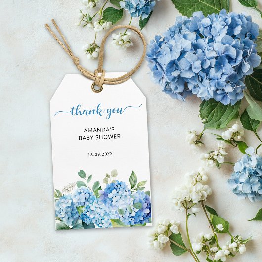 Blue Hydrangea Baby shower dank u Cadeaulabel