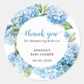 Blue Hydrangea Baby shower dank u Ronde Sticker (Voorkant)