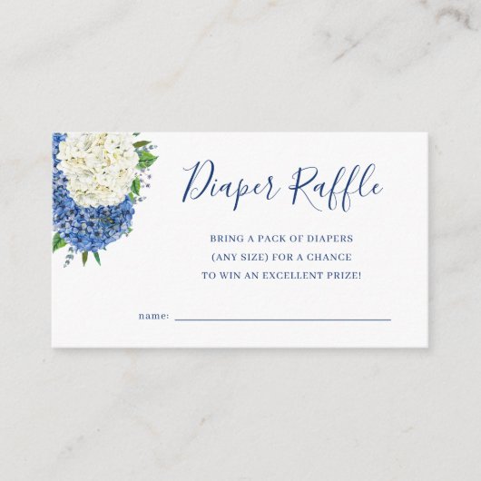 Blue Hydrangea Baby shower Diaper Raffle Ticket Informatiekaartje (Voorkant)