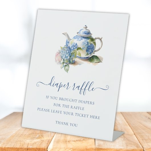  Blue Hydrangea Baby Shower  Diaper Raffle Ticket  Reclamebord Met Voetstuk