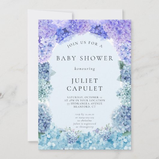 Blue Hydrangea Baby shower Invitation Kaart (Voorkant)