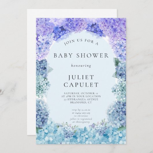 Blue Hydrangea Baby shower Invitation Kaart (Voorkant / Achterkant)
