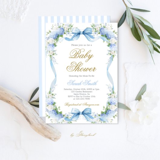 Blue Hydrangea Baby shower Invitation Kaart