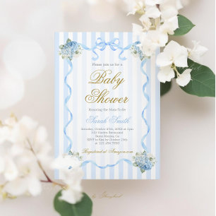 Blue Hydrangea Baby shower Invitation Kaart