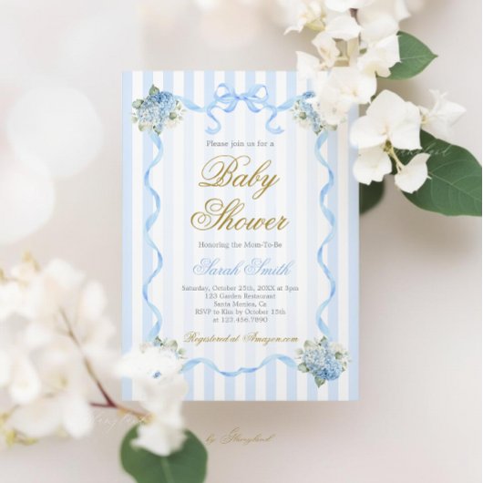 Blue Hydrangea Baby shower Invitation Kaart