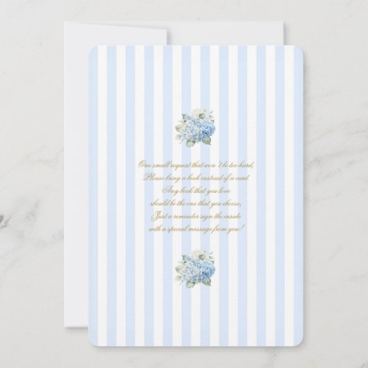 Blue Hydrangea Baby shower Invitation Kaart (Achterkant)