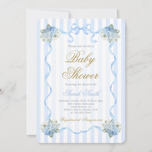 Blue Hydrangea Baby shower Invitation Kaart (Voorkant)