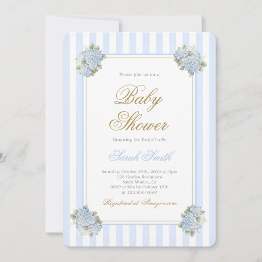 Blue Hydrangea Baby shower Invitation Kaart (Voorkant)
