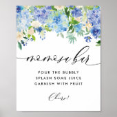 Blue Hydrangea Baby shower Mimosa Mom-osa Bar Poster (Voorkant)