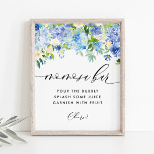 Blue Hydrangea Baby shower Mimosa Mom-osa Bar Poster