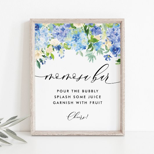 Blue Hydrangea Baby shower Mimosa Mom-osa Bar Poster