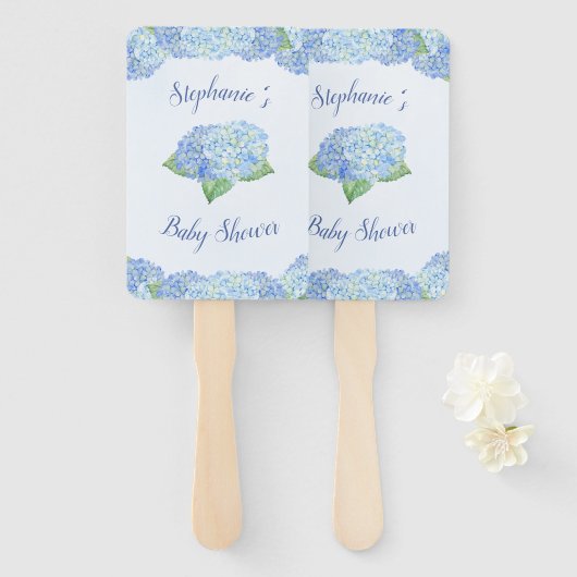 Blue Hydrangea Baby shower, speciaal aangepast Handwaaier (Voorkant en achterkant)