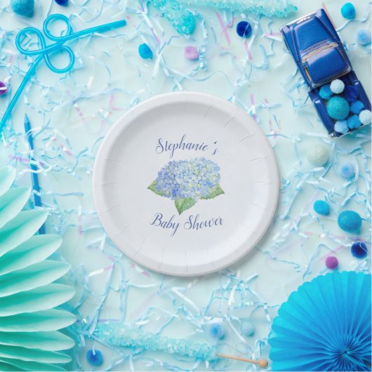 Blue Hydrangea Baby shower, speciaal aangepast Papieren Bordje (Feest)