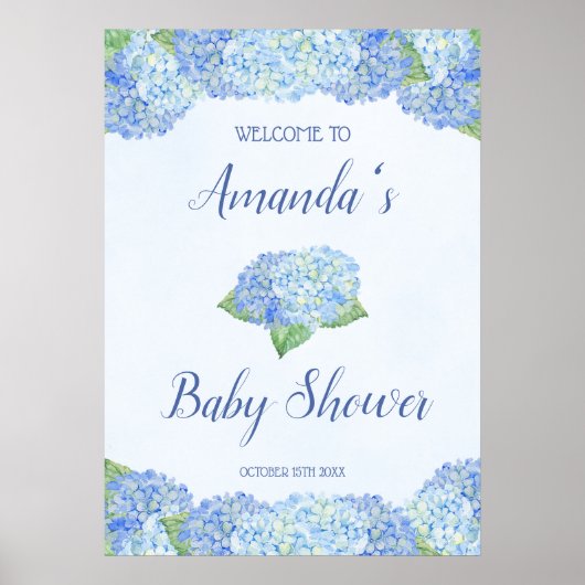 Blue Hydrangea Baby shower, speciaal aangepast Poster (Voorkant)