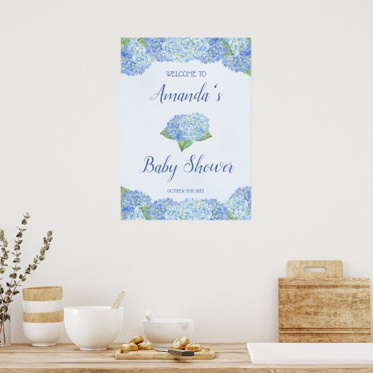 Blue Hydrangea Baby shower, speciaal aangepast Poster (Keuken)