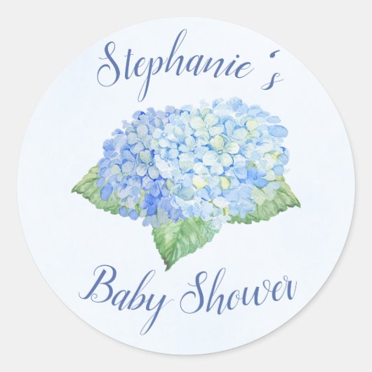 Blue Hydrangea Baby shower, speciaal aangepast Ronde Sticker (Voorkant)