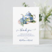 Blue Hydrangea Baby shower Tea Party Bedankkaart (Staand voorkant)