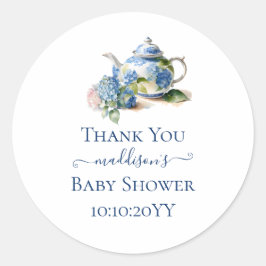 Blue Hydrangea Baby shower Tea Party Bedankt Ronde Sticker