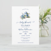 Blue Hydrangea Baby shower Tea Party Kaart (Staand voorkant)