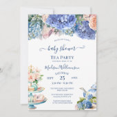 Blue Hydrangea Baby shower Tea Party Kaart (Voorkant)