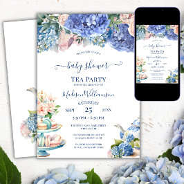 Blue Hydrangea Baby shower Tea Party Kaart