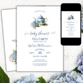 Blue Hydrangea Baby shower Tea Party Kaart
