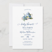 Blue Hydrangea Baby shower Tea Party QR-code Kaart (Voorkant)