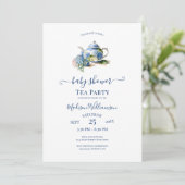 Blue Hydrangea Baby shower Tea Party QR-code Kaart (Staand voorkant)