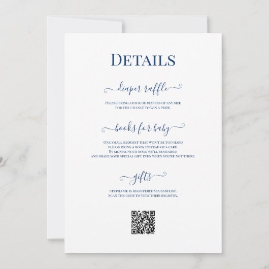 Blue Hydrangea Baby shower Tea Party QR-code Kaart (Achterkant)