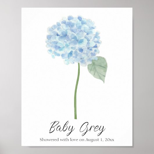 Blue Hydrangea Baby shower Vingerafdruk Gastenboek Poster (Voorkant)