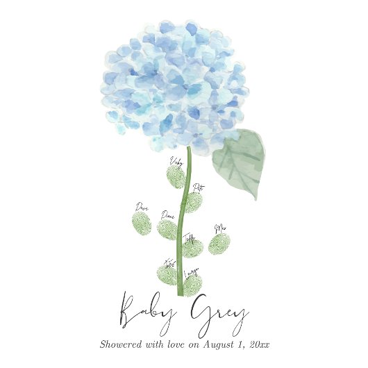 Blue Hydrangea Baby shower Vingerafdruk Gastenboek Poster