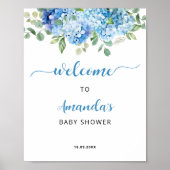 Blue Hydrangea Baby shower Welkom Poster (Voorkant)