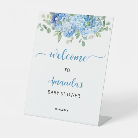 Blue Hydrangea Baby shower Welkomstbord Reclamebord Met Voetstuk (Voorkant)