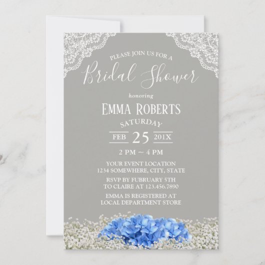  Blue Hydrangea Baby's Vrijgezellenfeest Kaart (Voorkant)