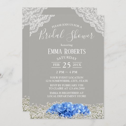  Blue Hydrangea Baby's Vrijgezellenfeest Kaart (Voorkant / Achterkant)