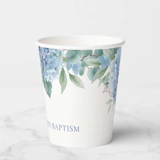 blue Hydrangea Baptism Papieren Bekers (Achterkant)
