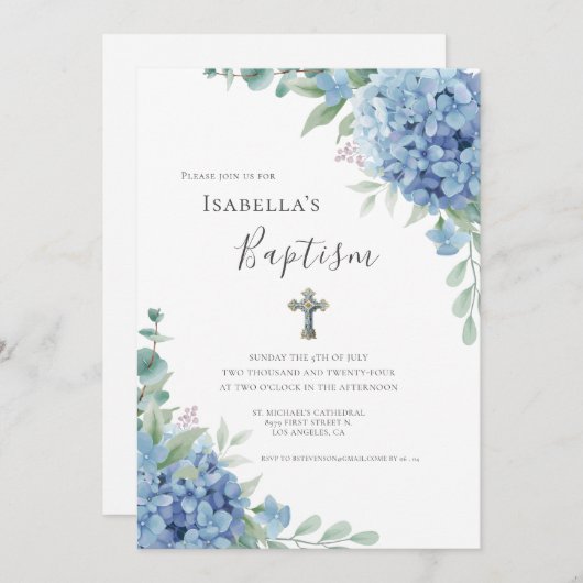 Blue Hydrangea Baptism Religious  Kaart (Voorkant / Achterkant)